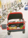 red-car-with-little-dog-in-paris-painting